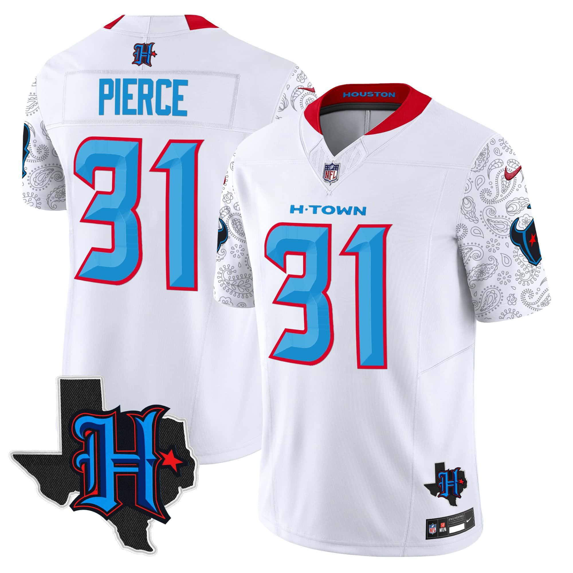 Men Houston Texans #31 Pierce White 2024 Nike Texas Patch Vapor Limited NFL Jersey